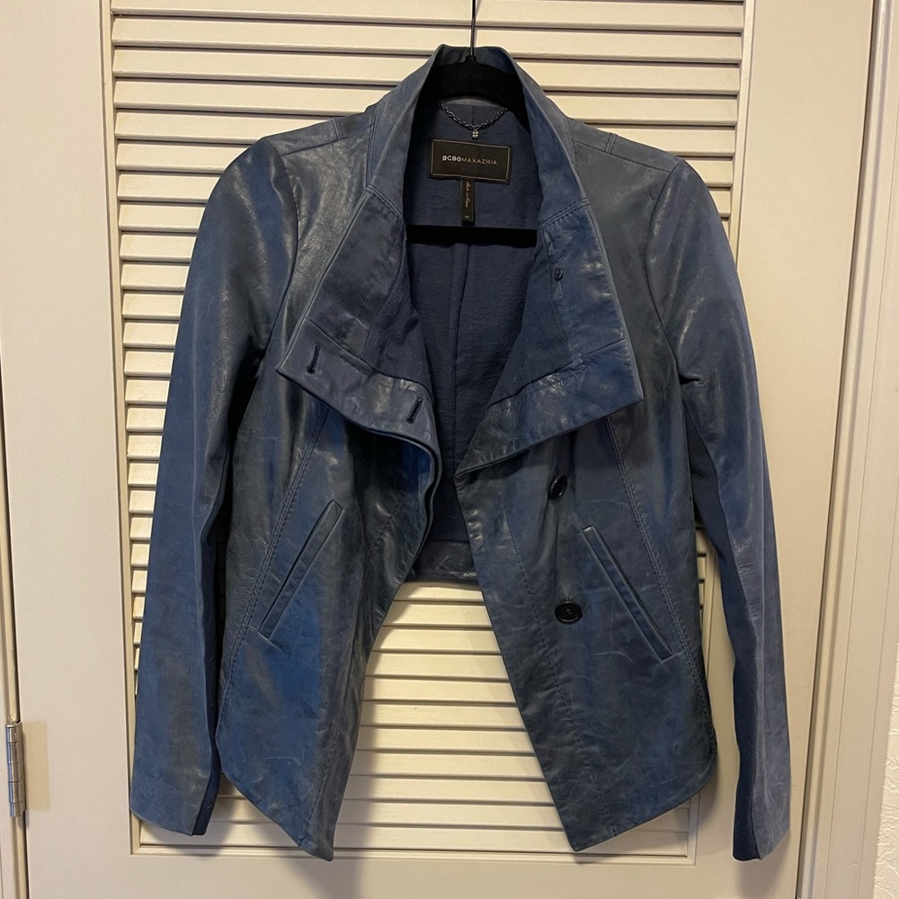 BCBG Blue Leather Jacket